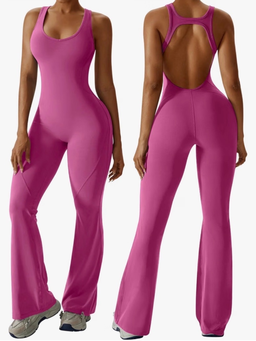 Pink OEAK Womens Flare Jumpsuit